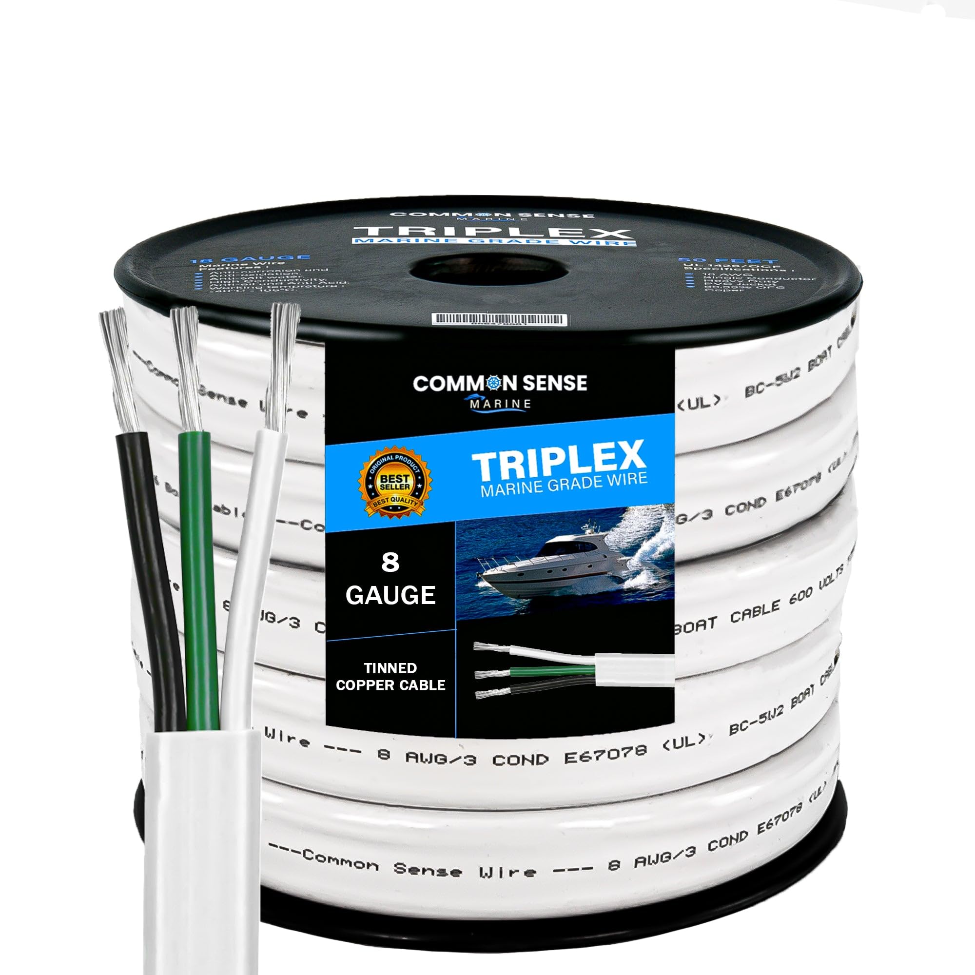 Amazon.com: 8 Gauge 3 Conductor Marine Wire - 2x50 ft Triplex Flat